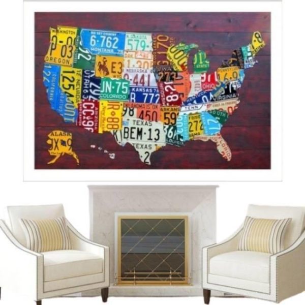 Tableau Vintage Plaque Immatriculation USA Im Angebot
